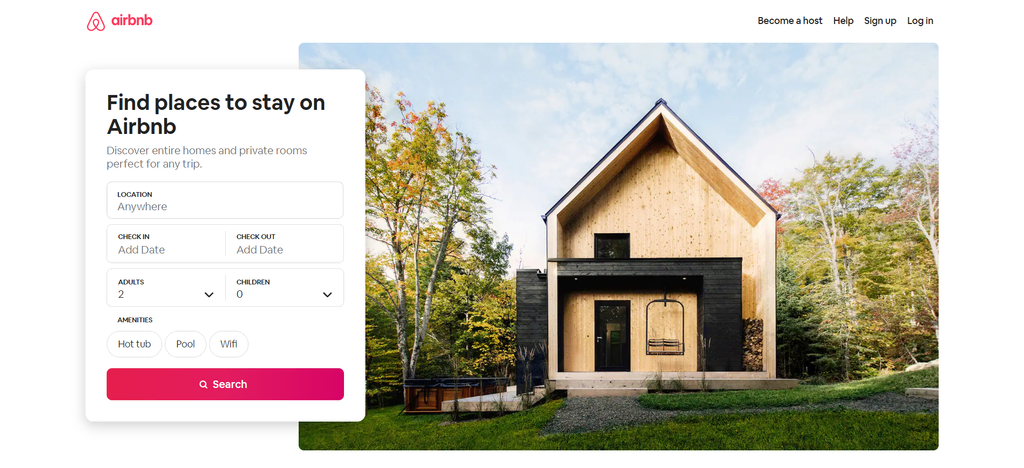 صفحه نخست سایت Airbnb