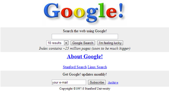 نسخه نخست سایت گوگل