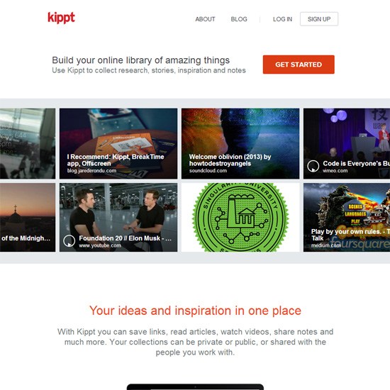 صفحه نخست سایت Kippt