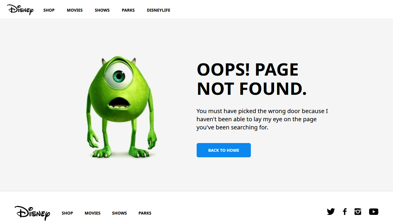 صفحه 404 سایت شرکت دیزنی