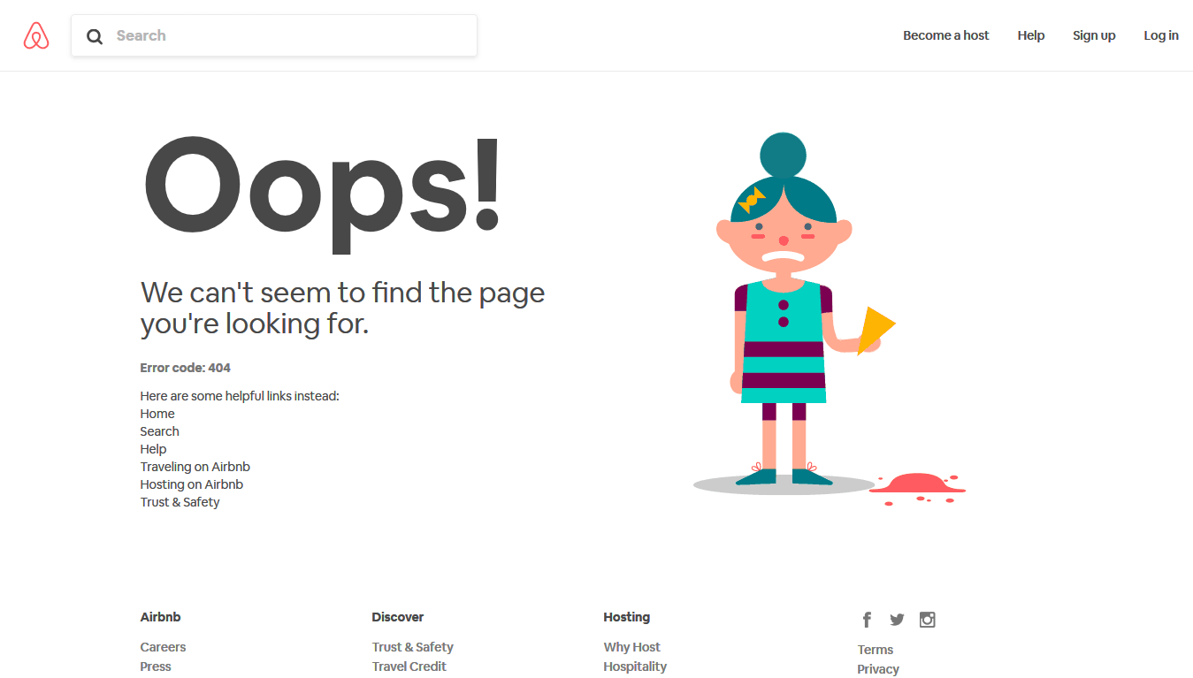 صفحه 404 سایت Airbnb